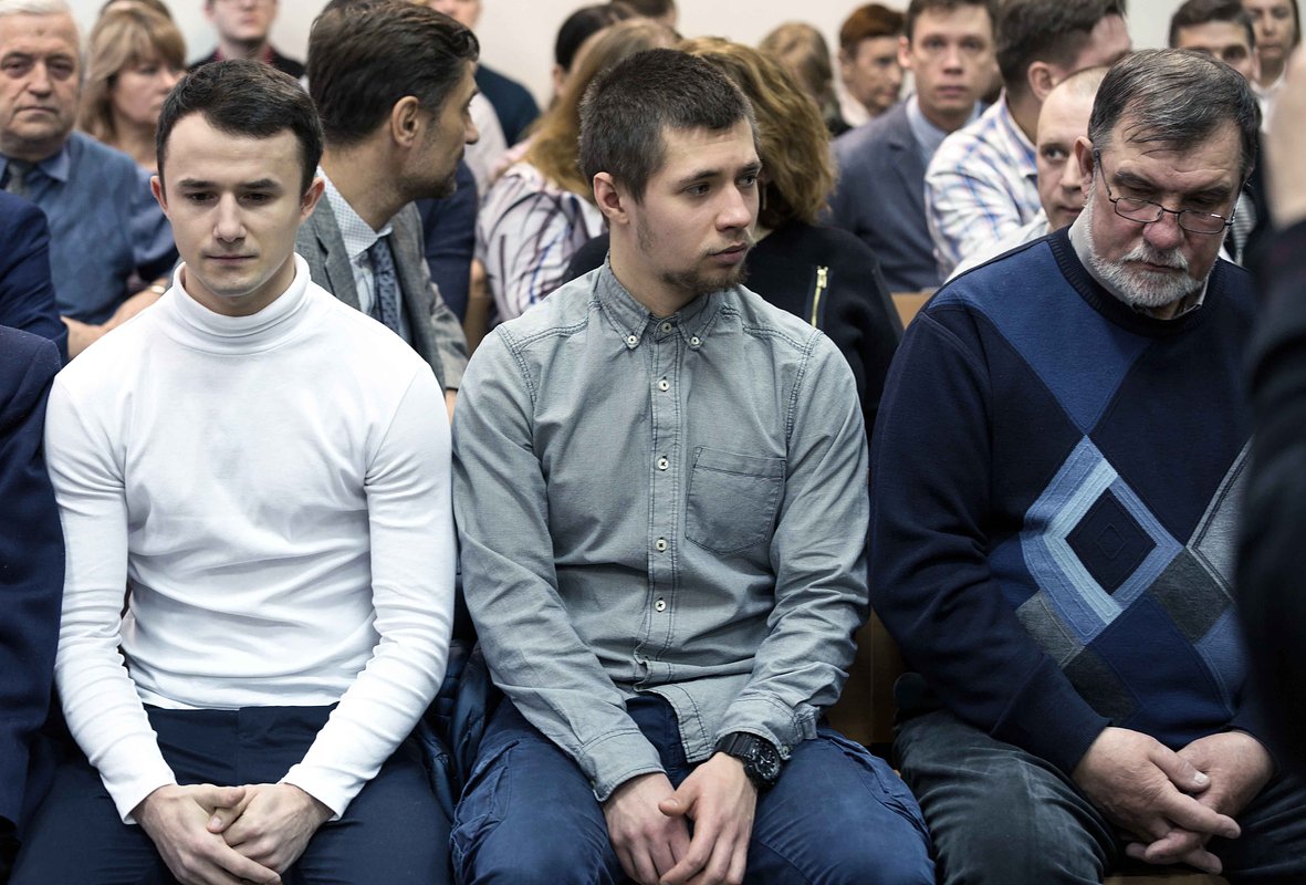 Павел Ильин, Валерий Круподерщиков и Анатолий Коваленко (слева направо) на заседании Петрозаводского городского суда. 18 марта 2019 года