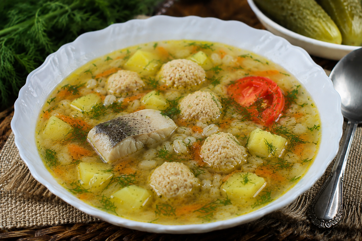 Рассольник рыбный с фрикадельками