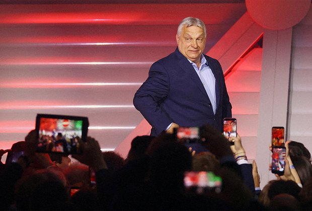 Премьер-министр Венгрии Виктор Орбан после объявления предварительных результатов парламентских выборов.