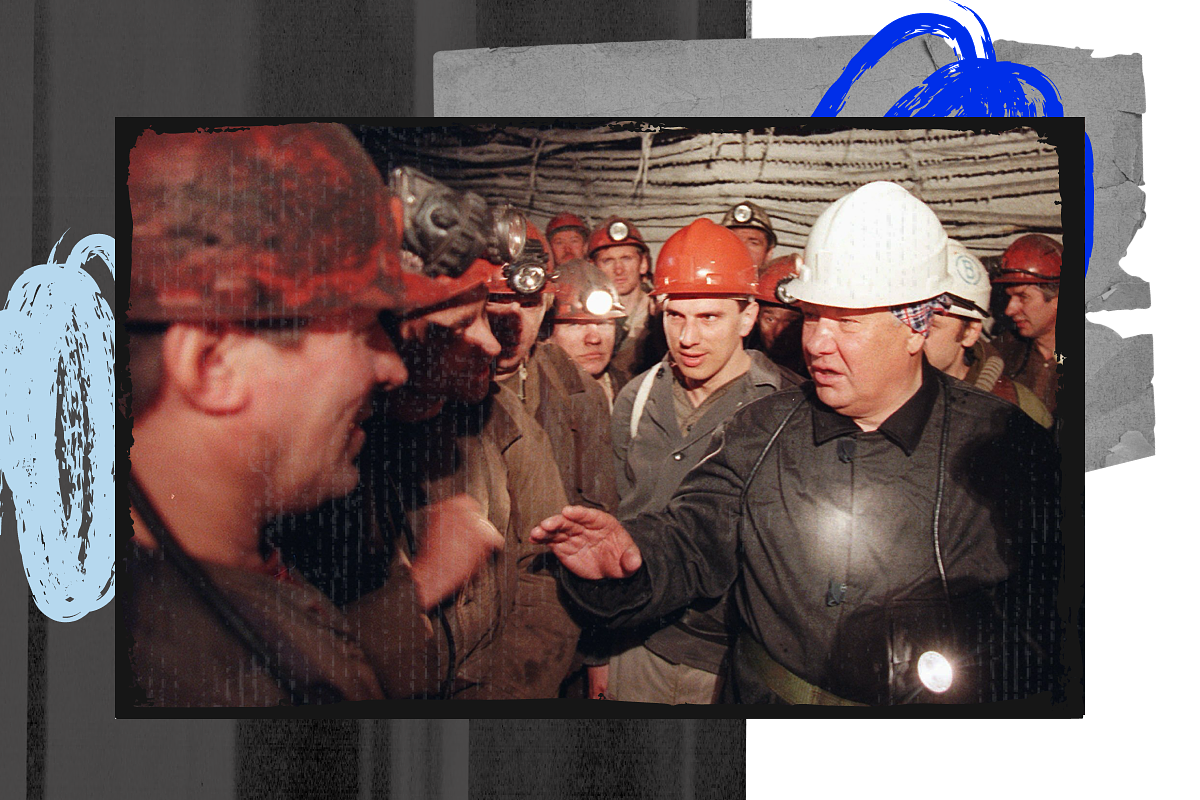 Борис Ельцин общается с шахтерами в Воркуте, 25 мая 1996 года