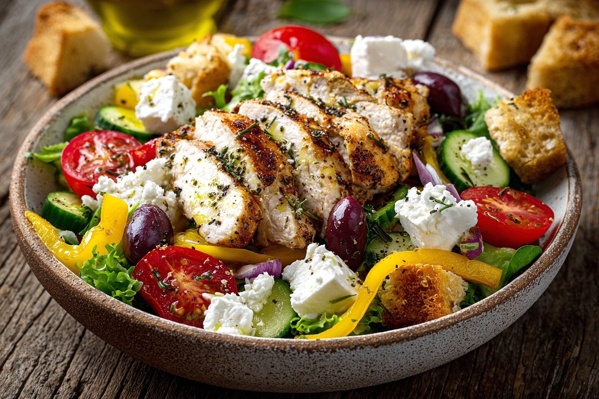 Greek salad with chicken breast Image: generated in Midjourney