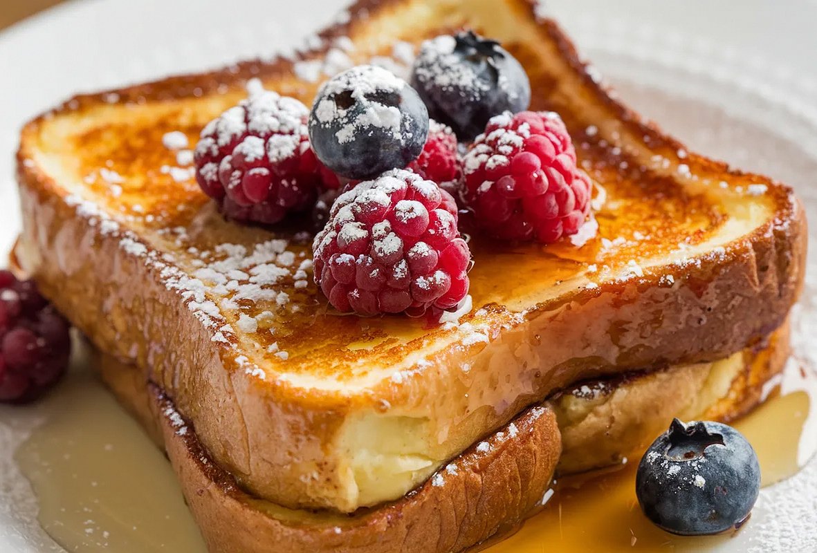 Sweet toast with egg and raspberries Photo: Mellisa Kate / Shutterstock / Fotodom