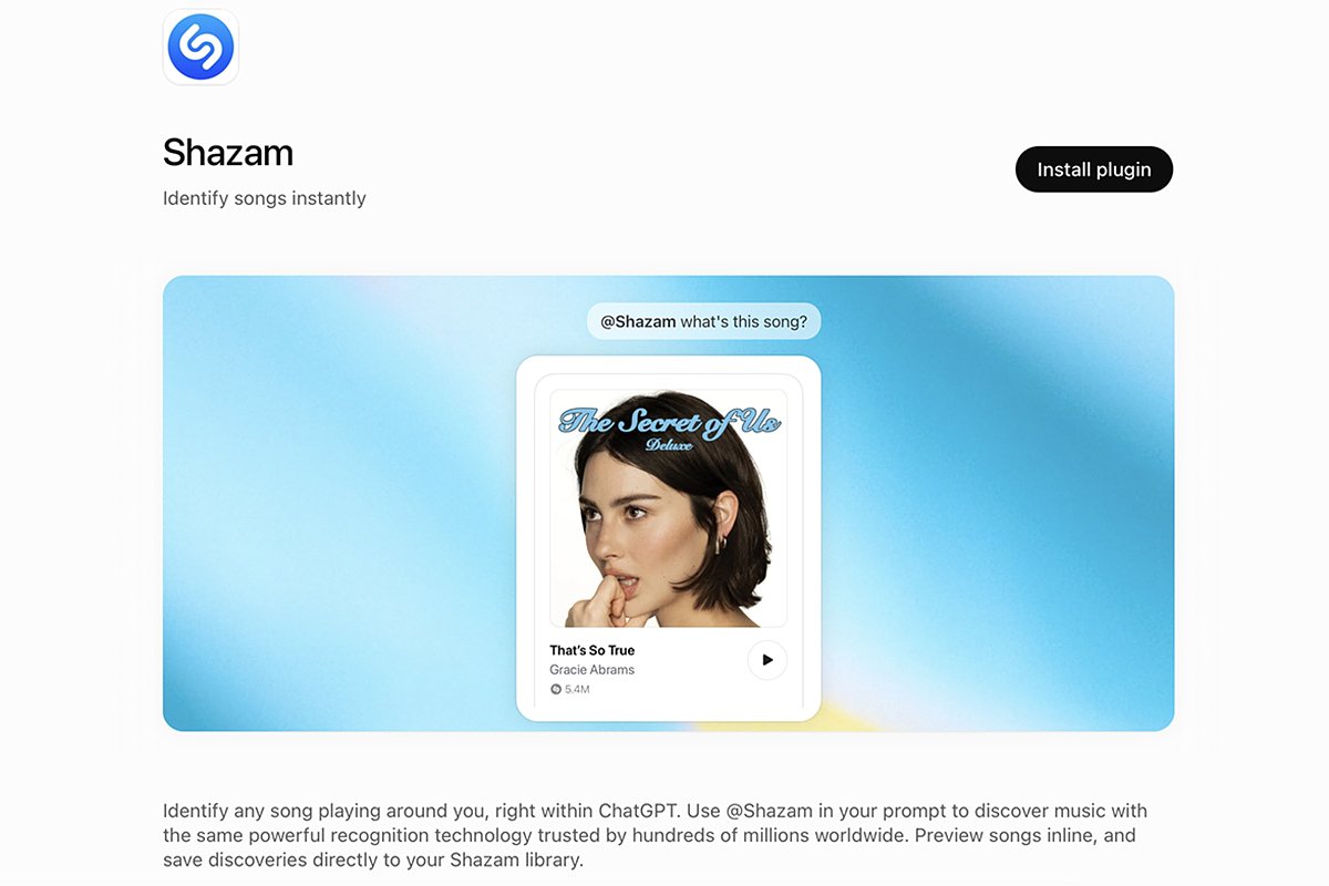 Shazam можно подключить в настройках к ChatGPT