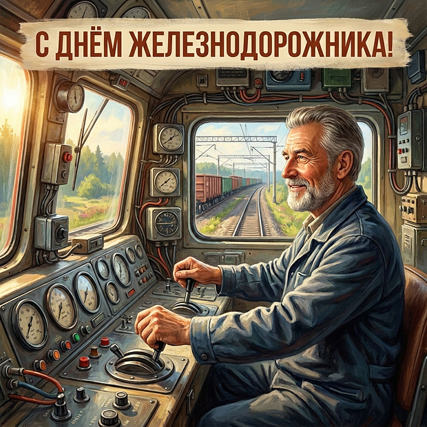 Скачать открытку с Днем железнодорожника