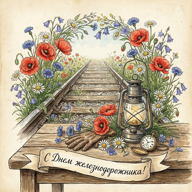 Открытка с поздравлением с Днем железнодорожника
