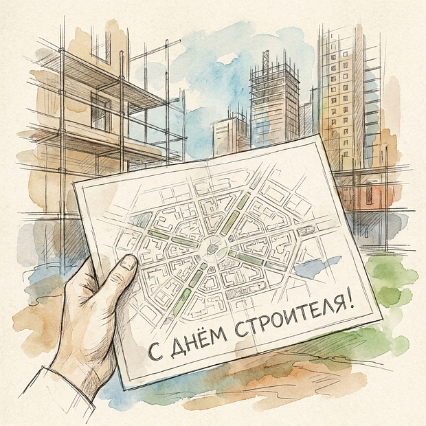 Открытка на День строителя с теплыми словами
