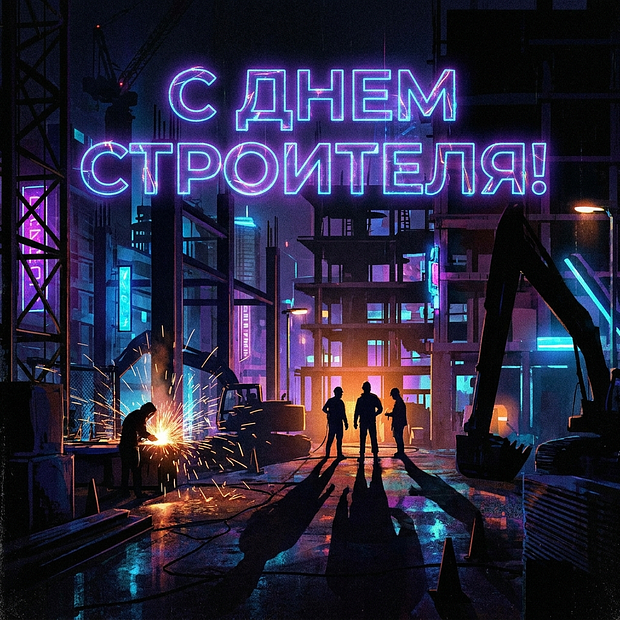 Картинка с поздравлением на День строителя
