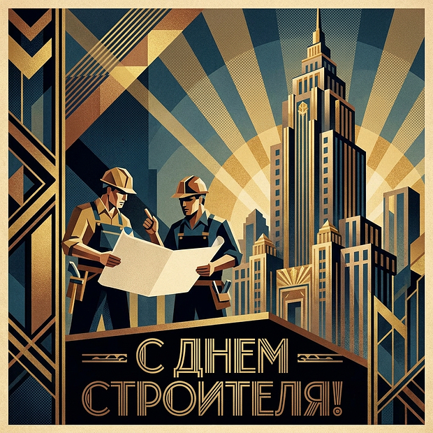Бесплатная открытка на День строителя
