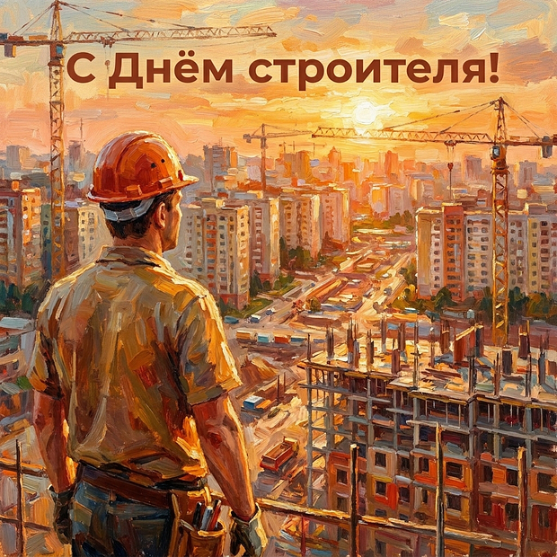 Оригинальная открытка на День строителя
