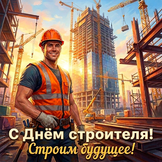 Скачать открытку с Днем строителя

