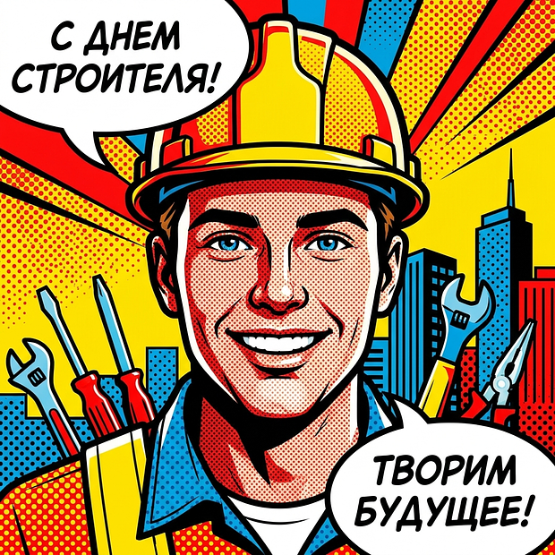 Картинка с поздравлением на День строителя
