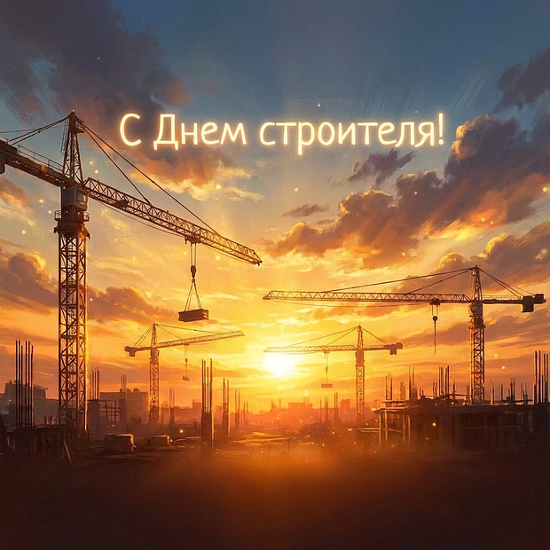 Картинка с поздравлением на День строителя

