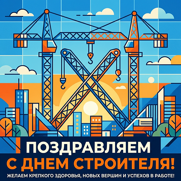 Открытка с поздравлением с Днем строителя
