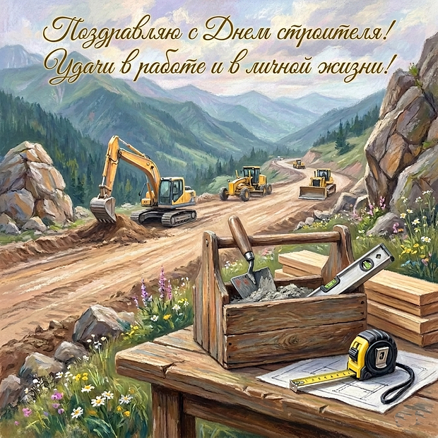 Открытка на День строителя с теплыми пожеланиями