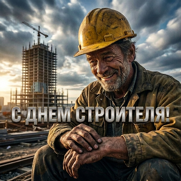 Картинка с поздравлением на День строителя
