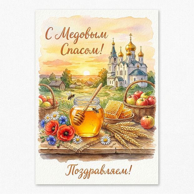 Красивая открытка с Медовым Спасом

