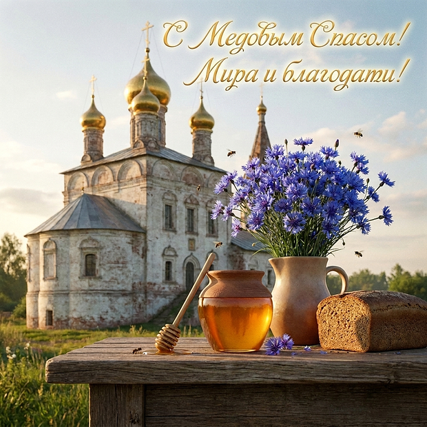 Открытка с пожеланиями на Медовый Спас
