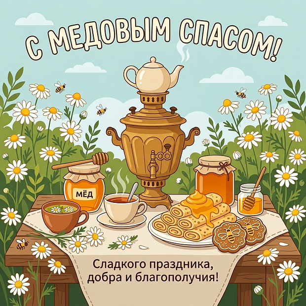 Картинка с пожеланиями на Медовый Спас
