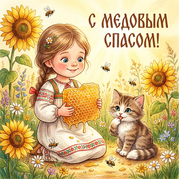 Открытка с пожеланиями на Медовый Спас

