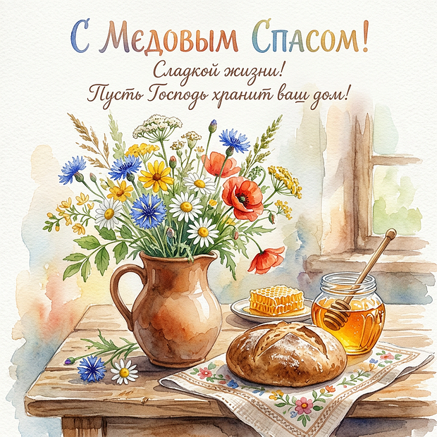 Картинка с пожеланиями на Медовый Спас
