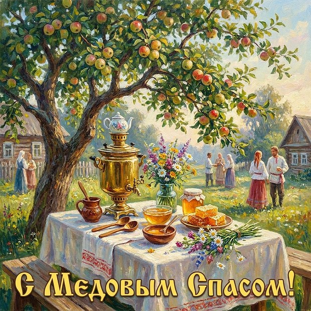 Открытка с пожеланиями на Медовый Спас
