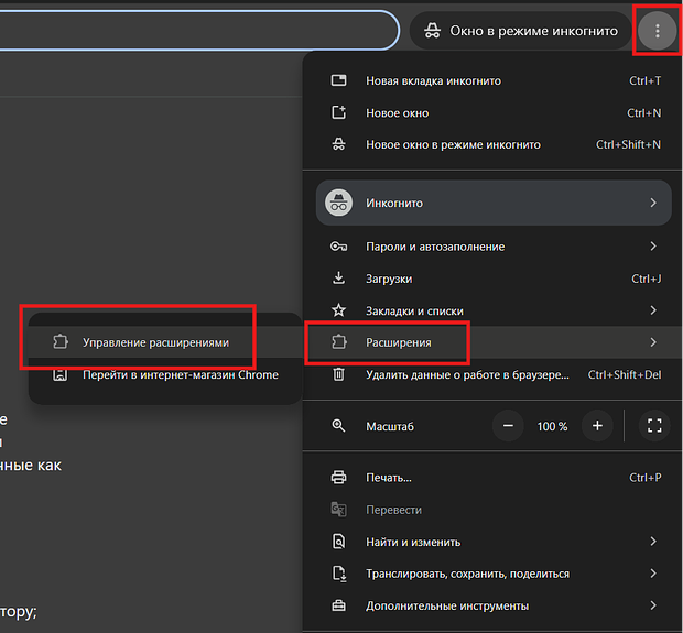 Browsers like Google Chrome may have various extensions active, such as ad blockers, document tools or spell checkers. Unneeded ones can be disabled through the Extensions menu. Screenshot: Lenta.ru