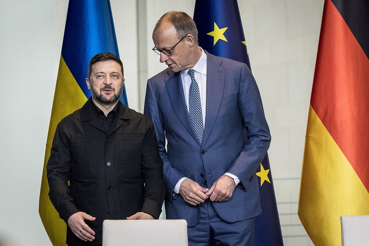 Президент Украины Владимир Зеленский и канцлер ФРГ Фридрих Мерц, Берлин, 14 апреля 2026 года